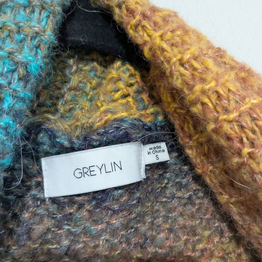 Anthropologie Greylin Oversized Rainbow Knit Fringe Open Front Wrap Sweater S - Picture 15 of 16